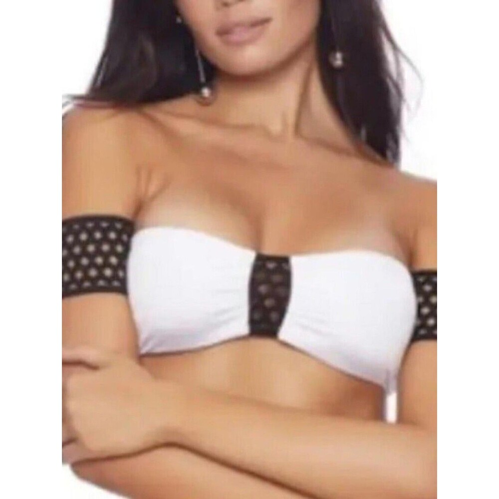 NWT Beach Bunny Hayden Off Shoulder White & Black Bikini Top Sz XL
